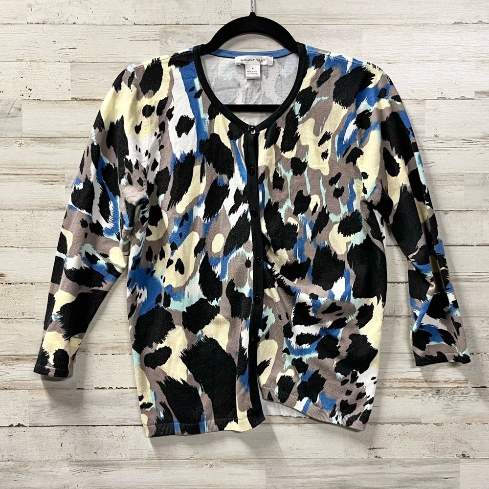 August Silk Multicolor Knit Button-Down Top